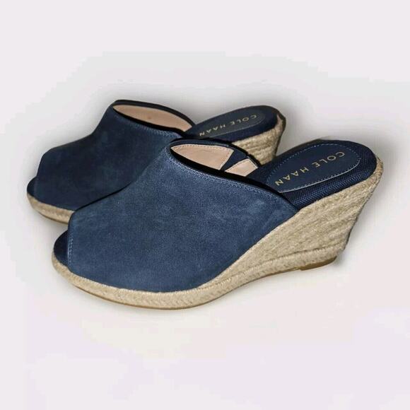 New! Cole Haan Women's Cloudfeel Southcrest Espadrille Mule Wedge Sandal Blue 6B - Picture 9 of 13